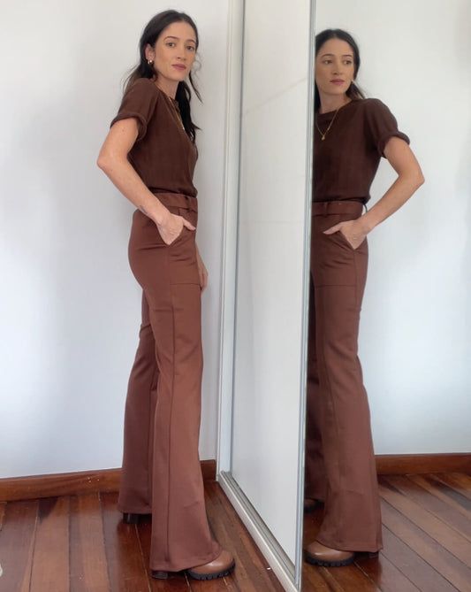 Calça Malha Recorte Patti Marrom