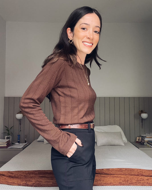 Blusa Mangas Longas Vintage Marrom