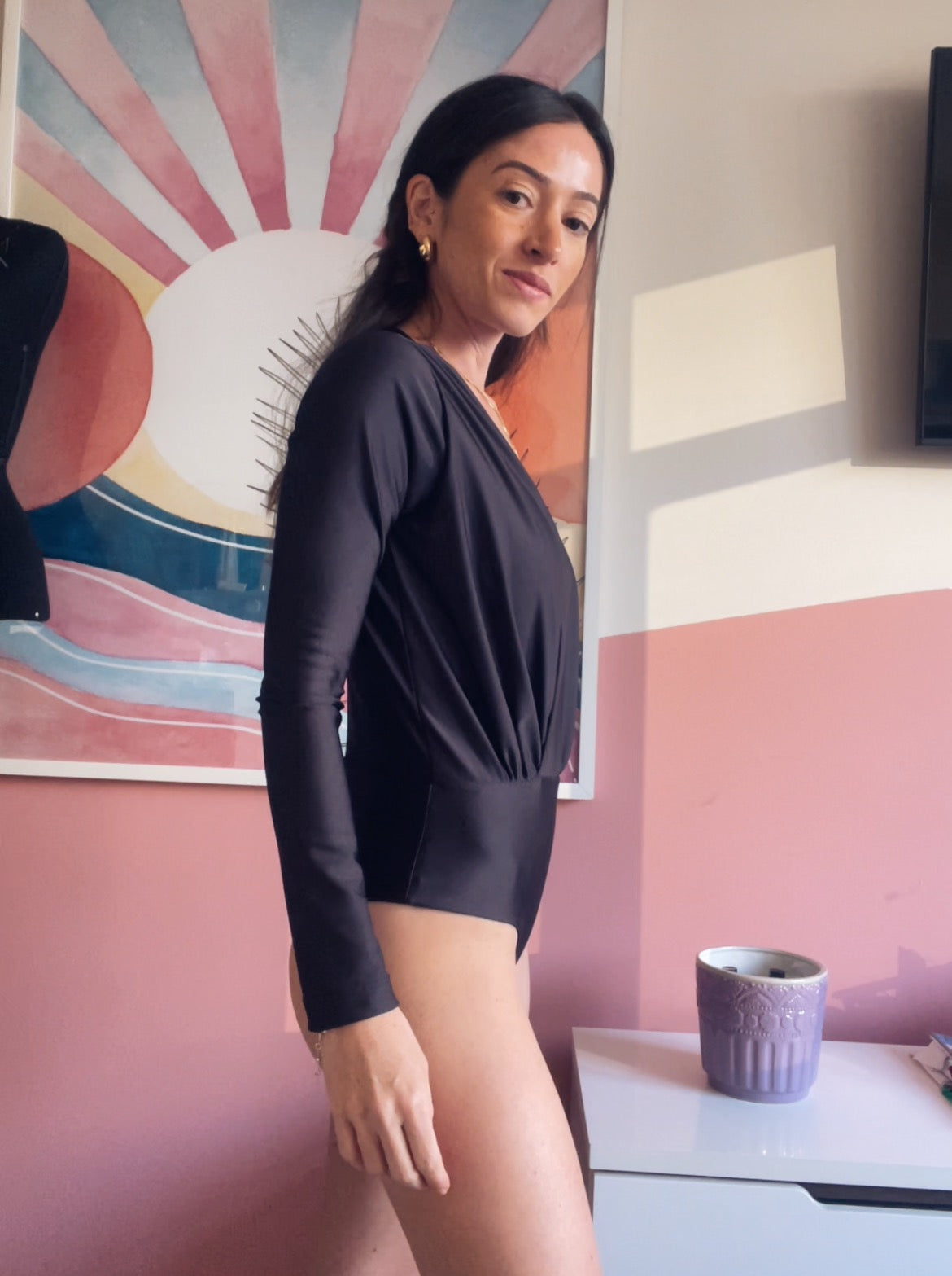 Body Transpassado Mangas Longas Fabrícia Preto