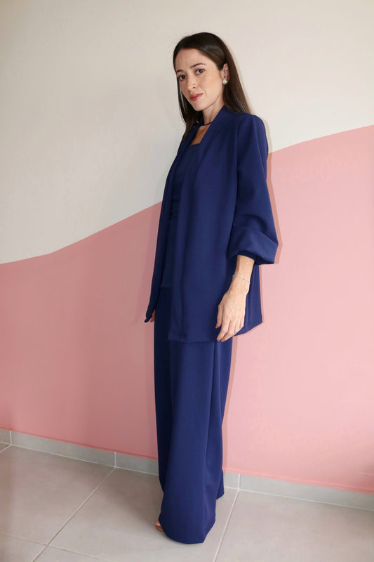 Casaqueto mangas bufantes crepe Anne Azul Safira