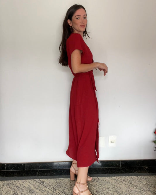 Vestido Trespasse Midi Nina Vermelho Escuro