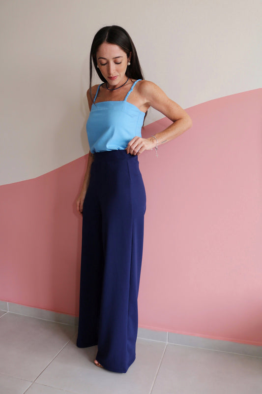 Calça reta crepe Clarisse Azul Safira