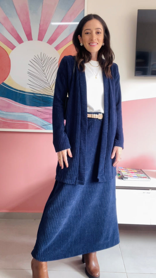 Cardigã Tricot Midi Penelope Azul Marinho