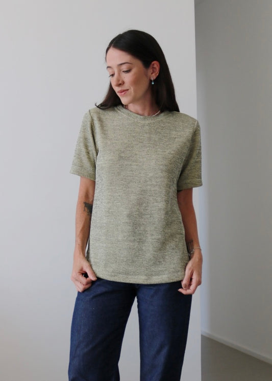 Blusa Manga Curta Malha Mescla Letícia Baunilha