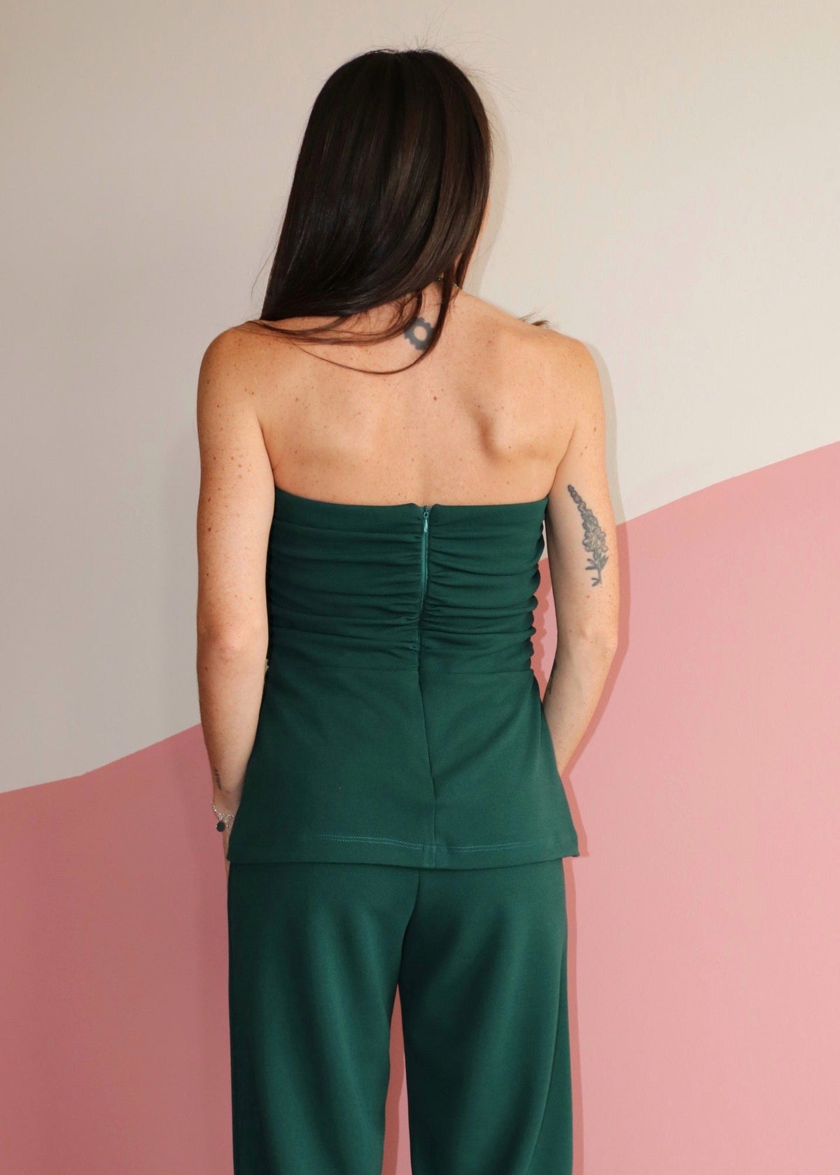 Blusa sem alças drapeada crepe Margot Verde Esmeralda