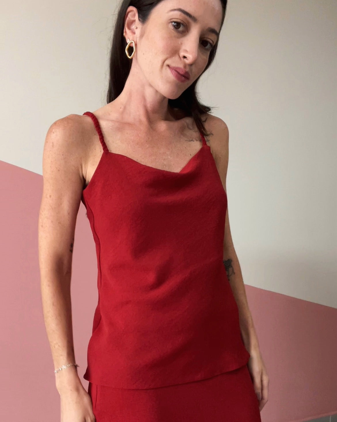 Blusa de Alças Tranças Degagê Lia Vermelho Escuro