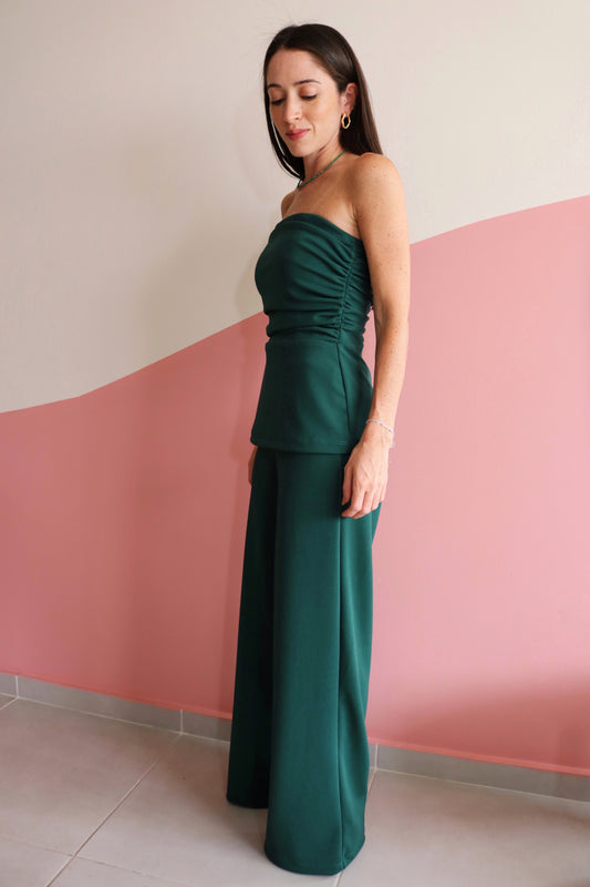 Blusa sem alças drapeada crepe Margot Verde Esmeralda