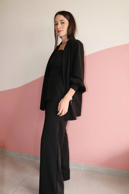 Casaqueto mangas bufantes crepe Anne Turmalina Negra