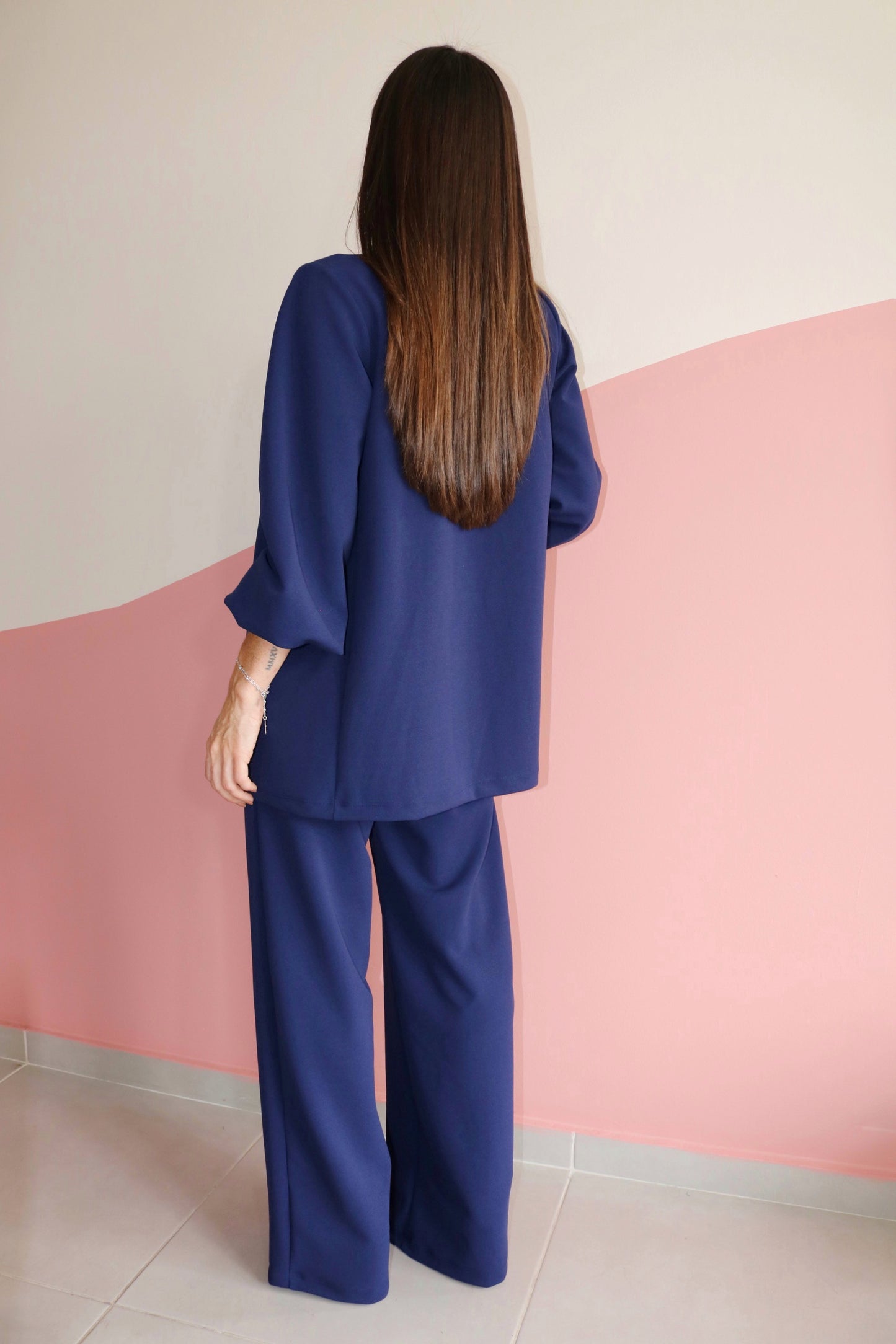 Casaqueto mangas bufantes crepe Anne Azul Safira