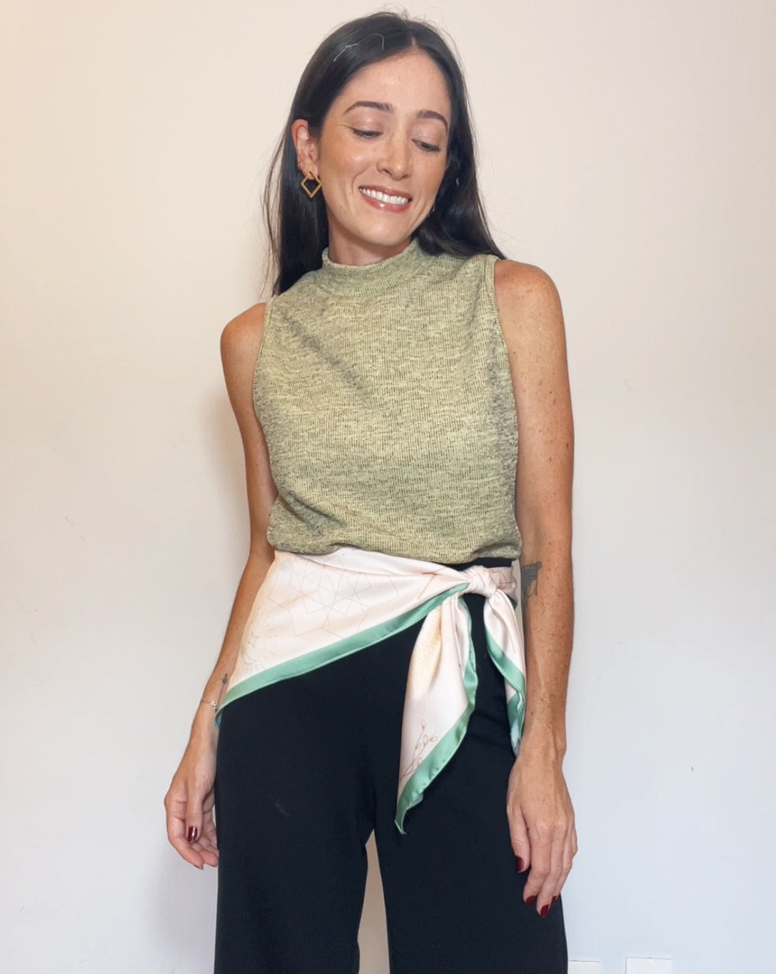 Blusa Regata Malha Mescla Plié Baunilha