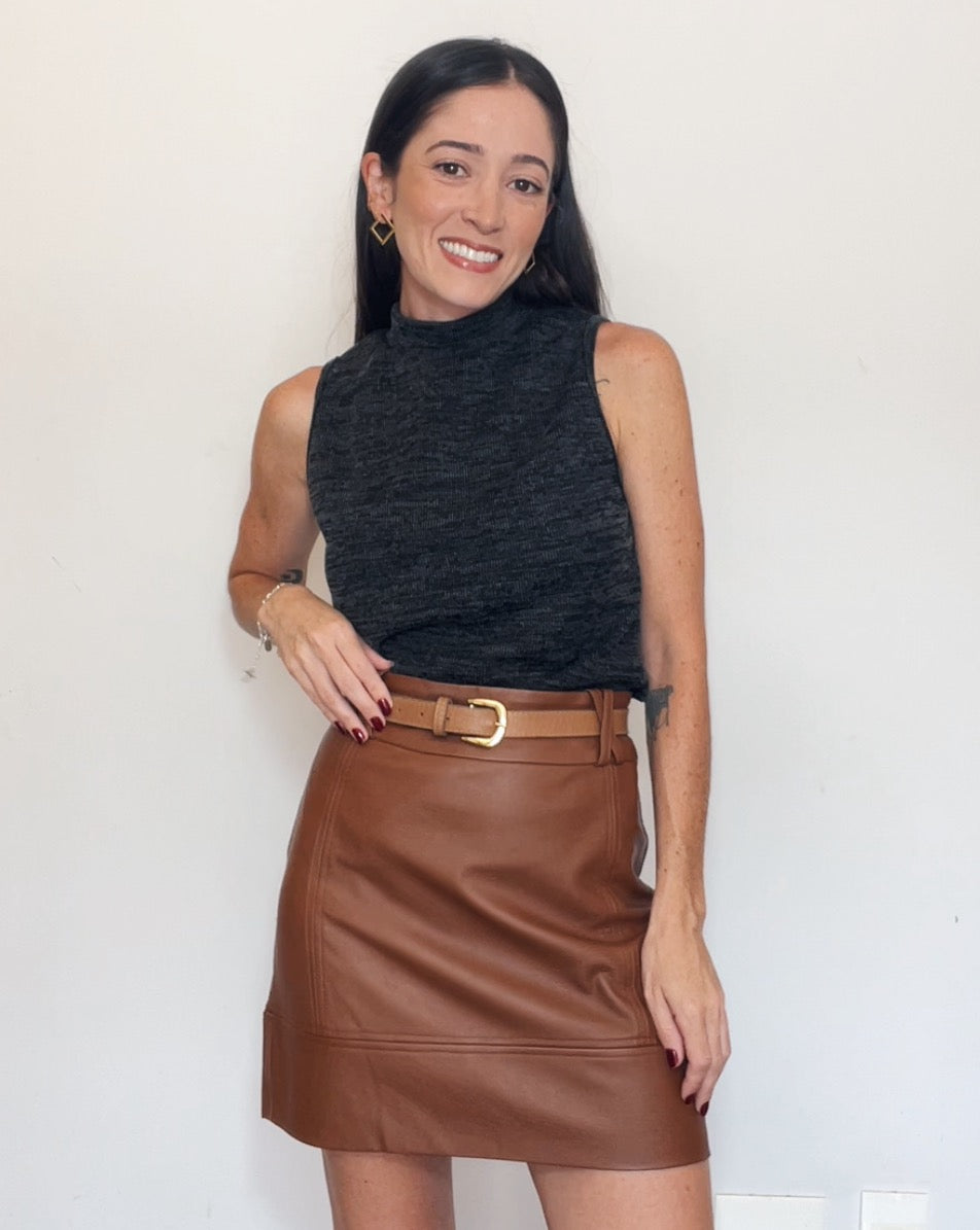 Blusa Regata Malha Mescla Plié Grafite