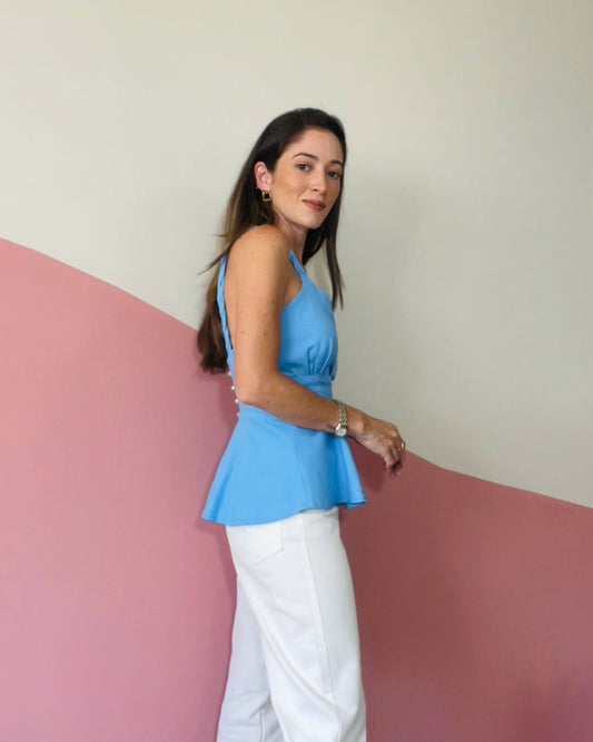 Blusa Peplum Alça Trançada Camélia Hortência
