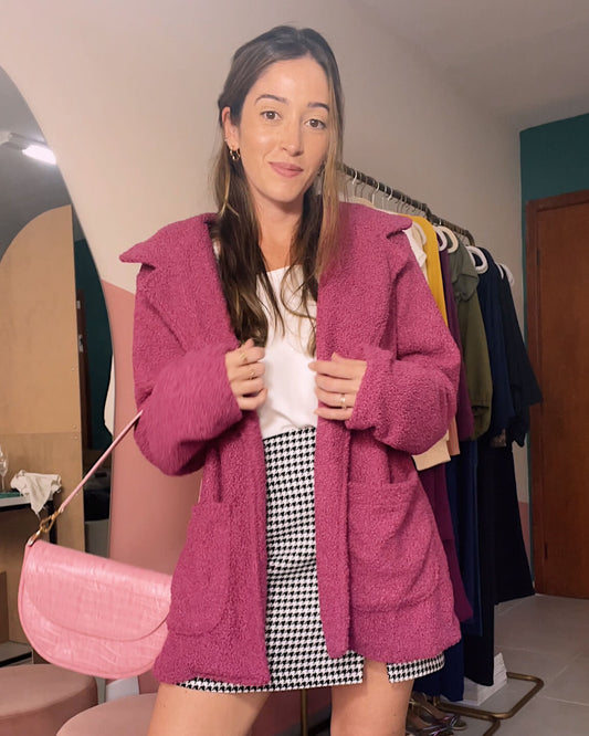 Casaco Pêlo Teddy Flufy Rosa Magenta