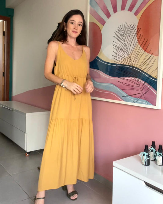 Vestido Midi Marcela Amarelo Queimado