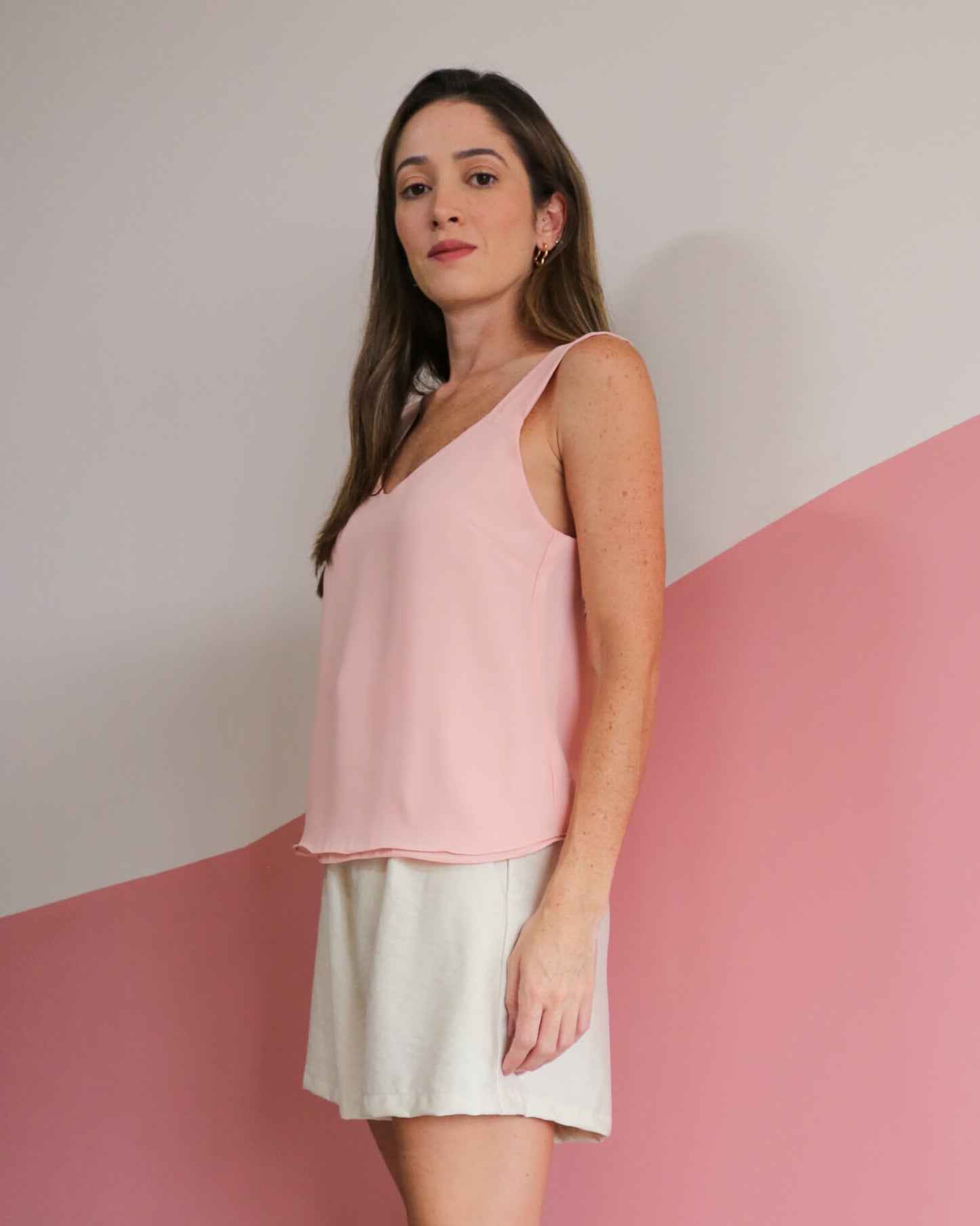 Blusa Alças Crepe Olívia Rosa Goiaba