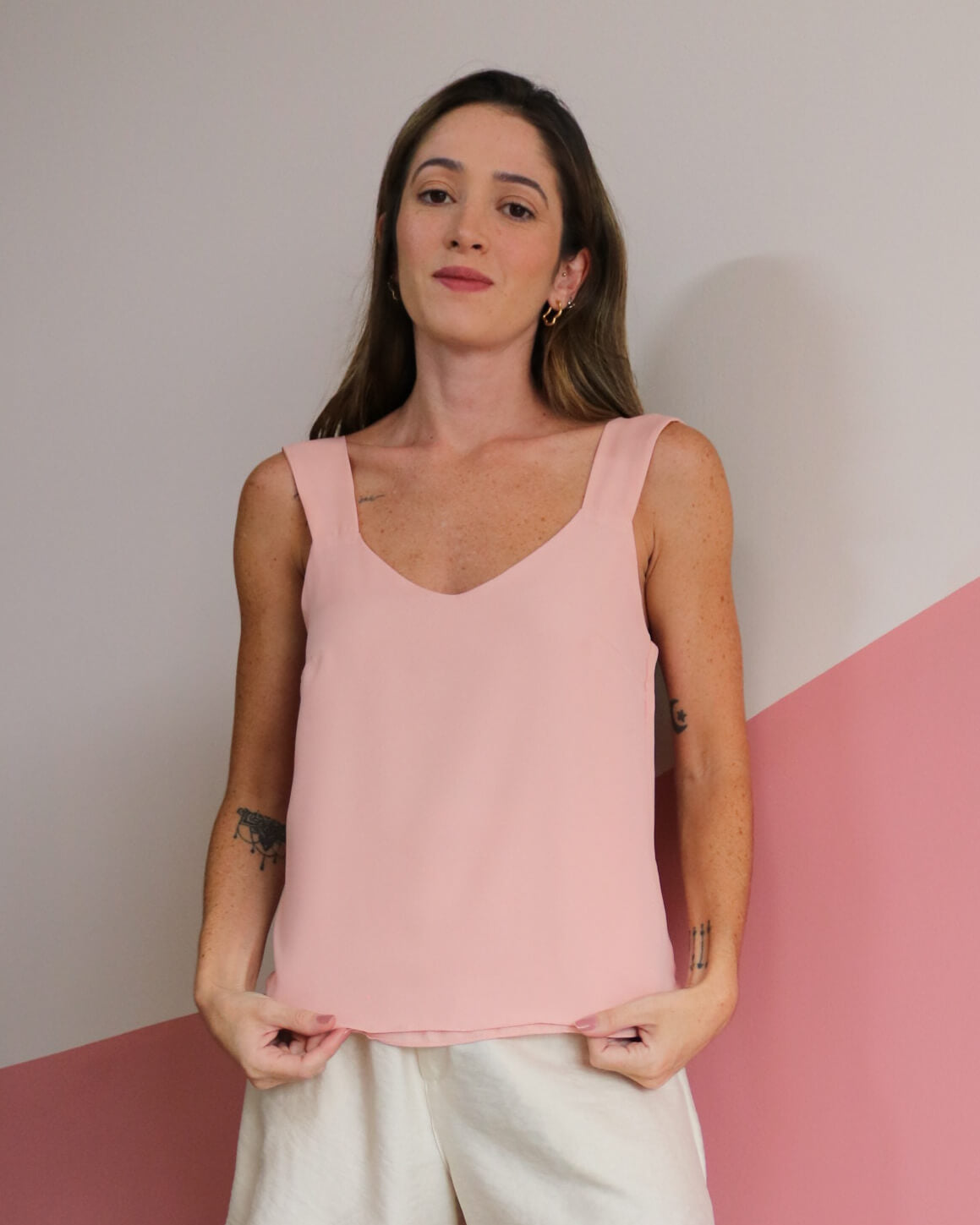 Blusa Alças Crepe Olívia Rosa Goiaba