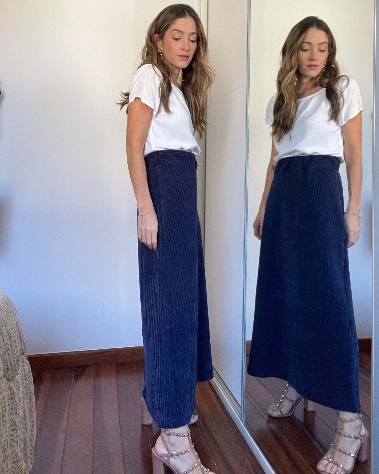 Saia Midi Tricot Malha Alícia Azul Marinho