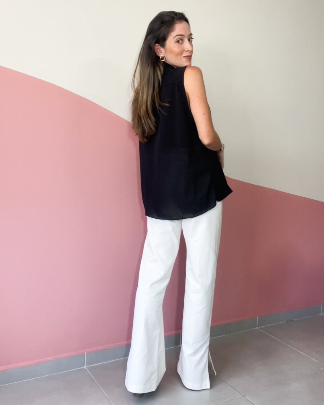 Blusa Regata Texturizada Decote Laço Valéria Preto