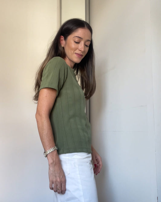 Blusa Manga Curta Tricot Skin Vintage Oliva