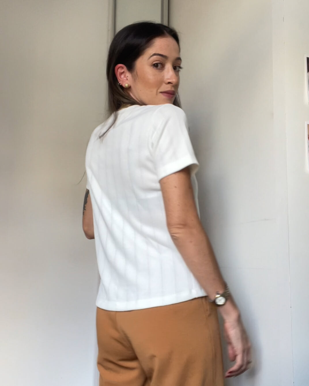 Blusa Manga Curta Tricot Skin Vintage Off White