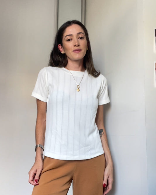 Blusa Manga Curta Tricot Skin Vintage Off White