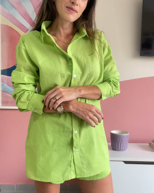 Camisa Manga Longa Tricoline Verde Siciliano