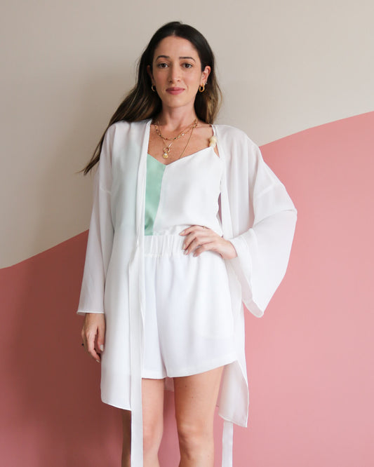 Quimono Texturizado com Amarração Jane Off White