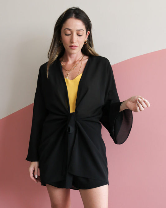 Quimono Texturizado com Amarração Jane Preto