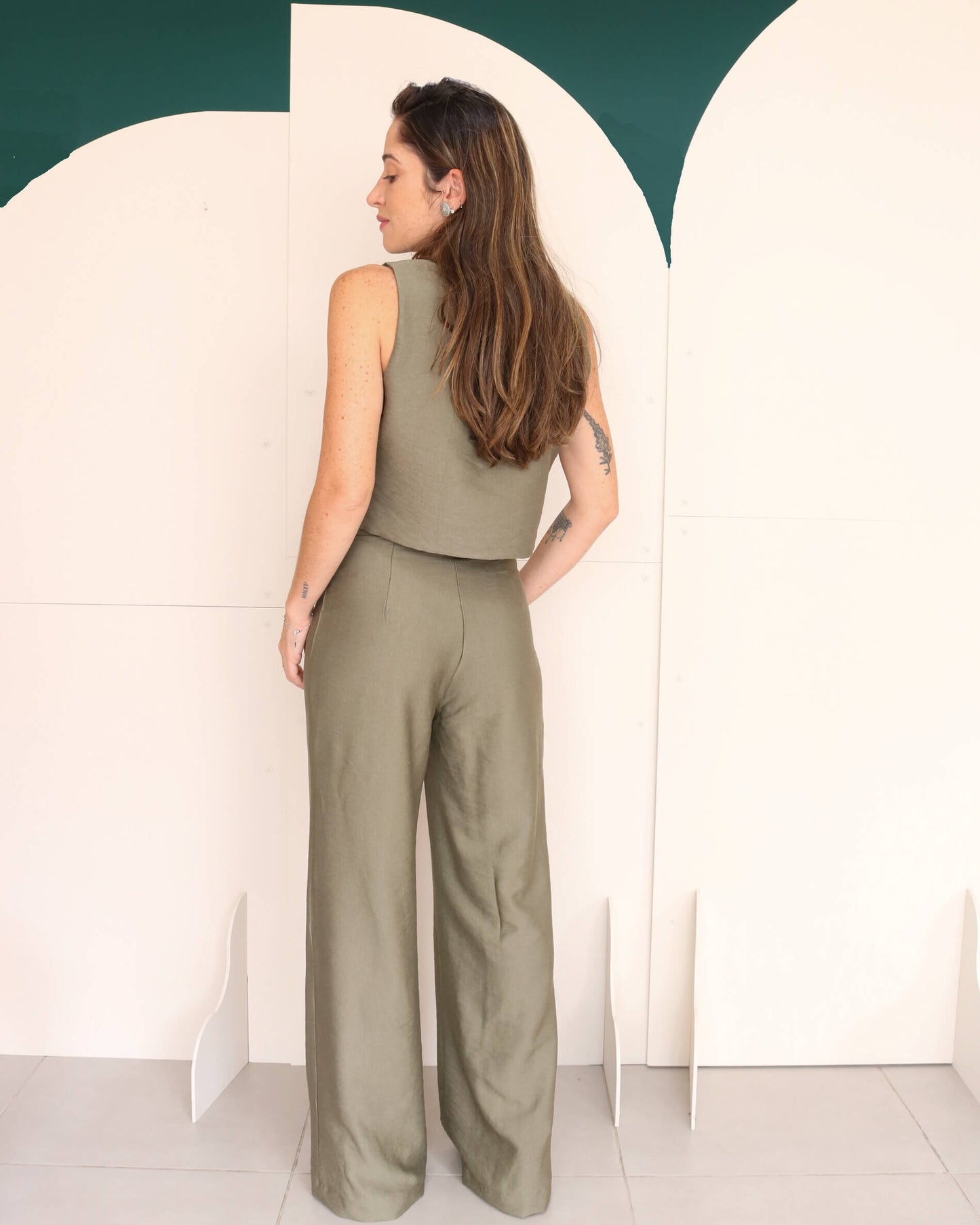 Calça Pantalona Ciça Verde Oliva