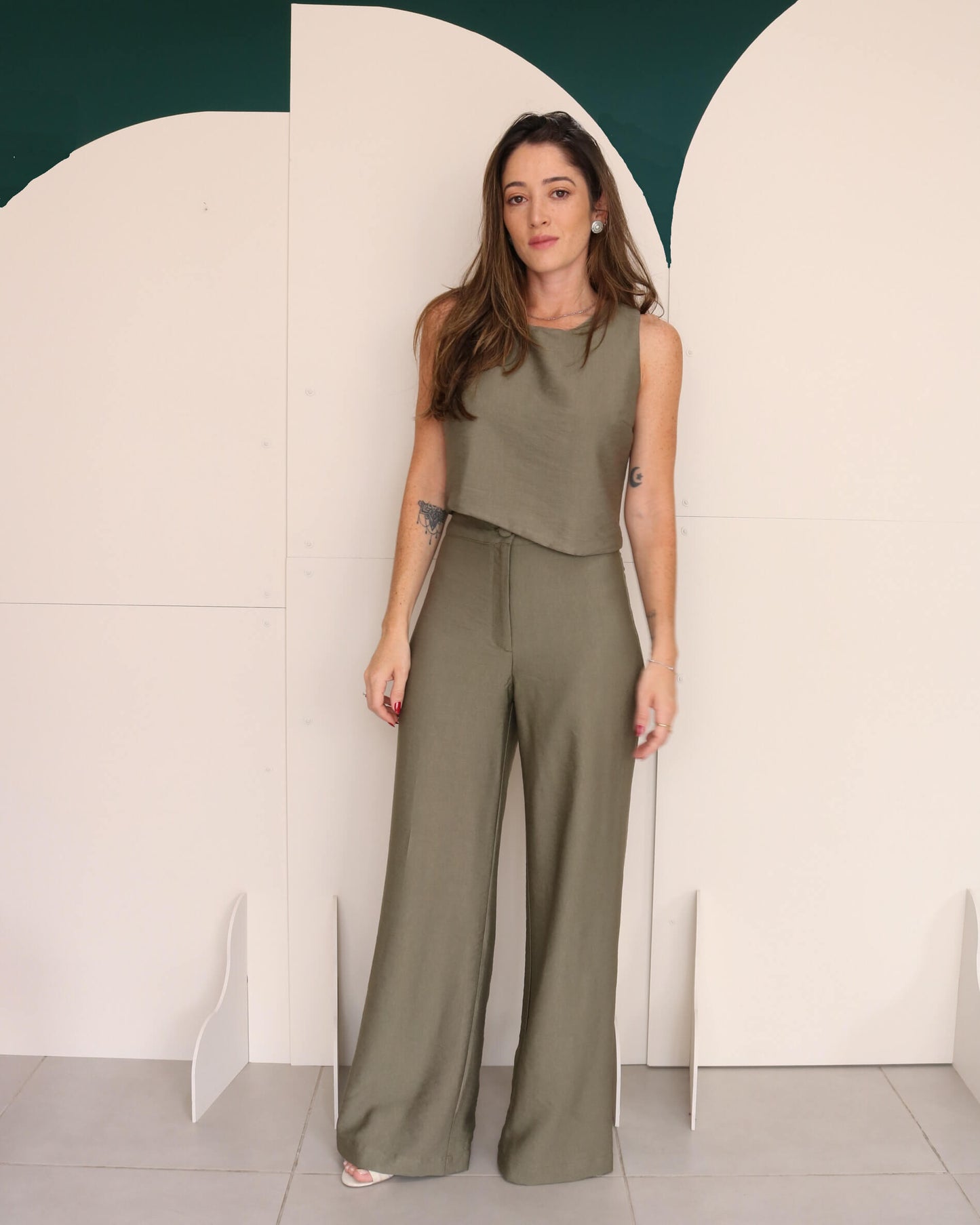 Calça Pantalona Ciça Verde Oliva