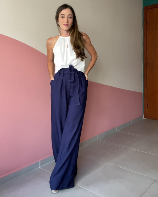Calça Pantalona Vivienne Azul Marinho