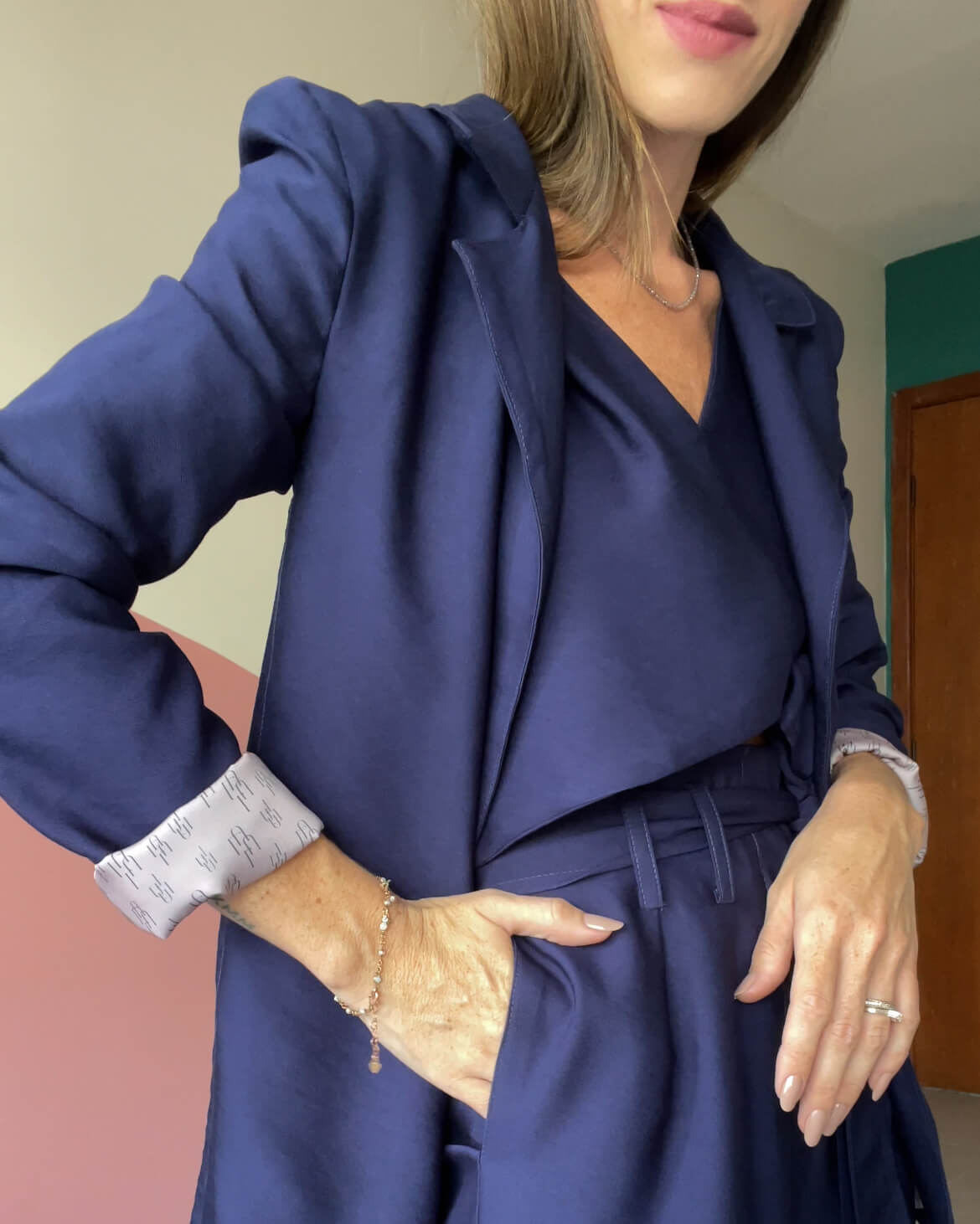 Blazer Alfaiataria Alongado Valerie Azul Marinho