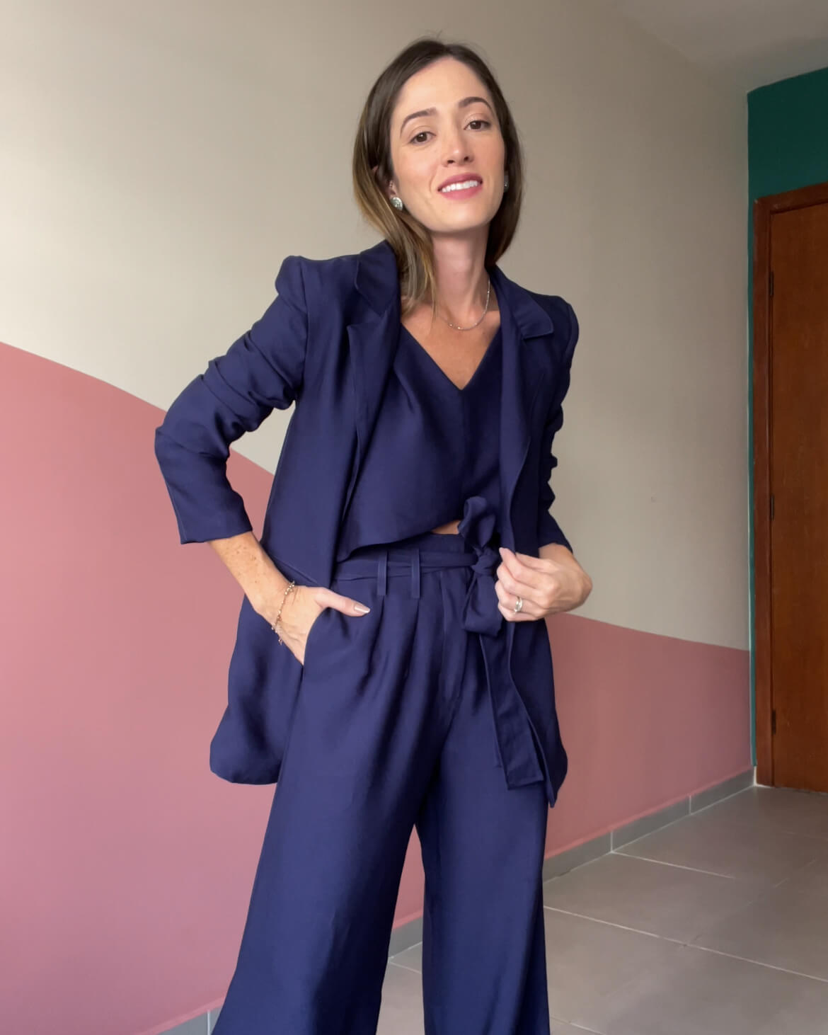 Blazer Alfaiataria Alongado Valerie Azul Marinho