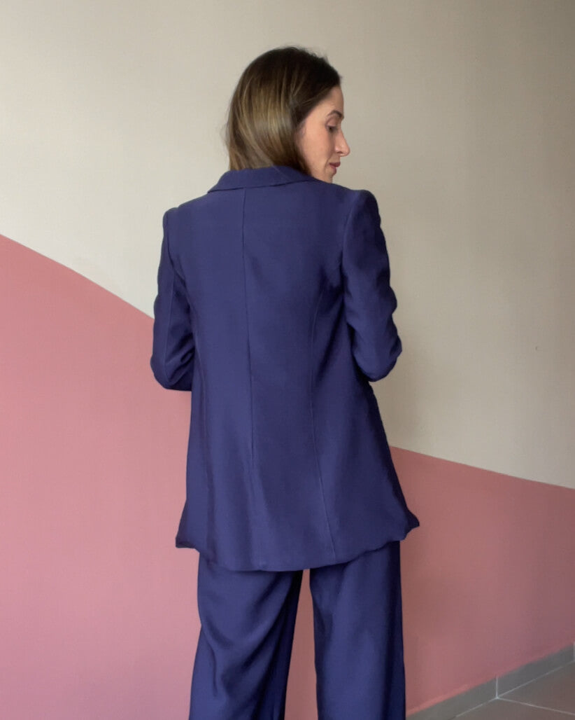 Blazer Alfaiataria Alongado Valerie Azul Marinho