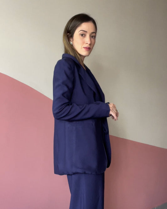 Blazer Alfaiataria Alongado Valerie Azul Marinho