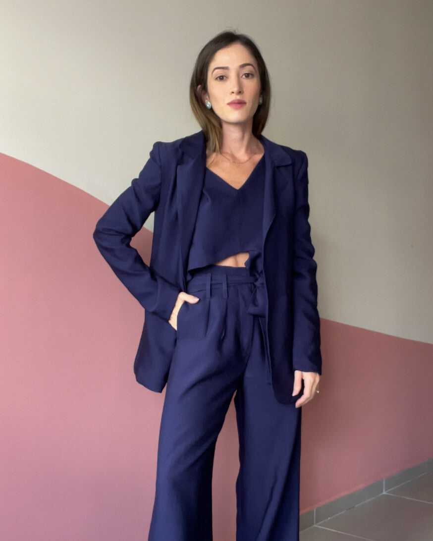 Blazer Alfaiataria Alongado Valerie Azul Marinho