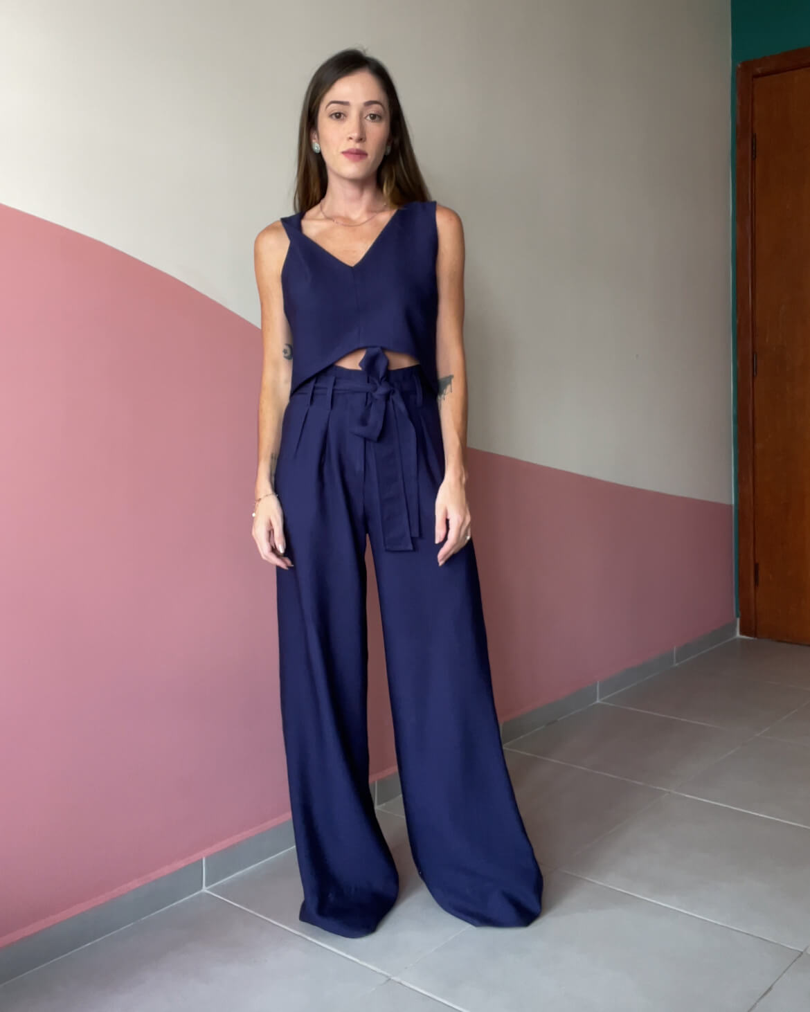 Calça Pantalona Vivienne Azul Marinho