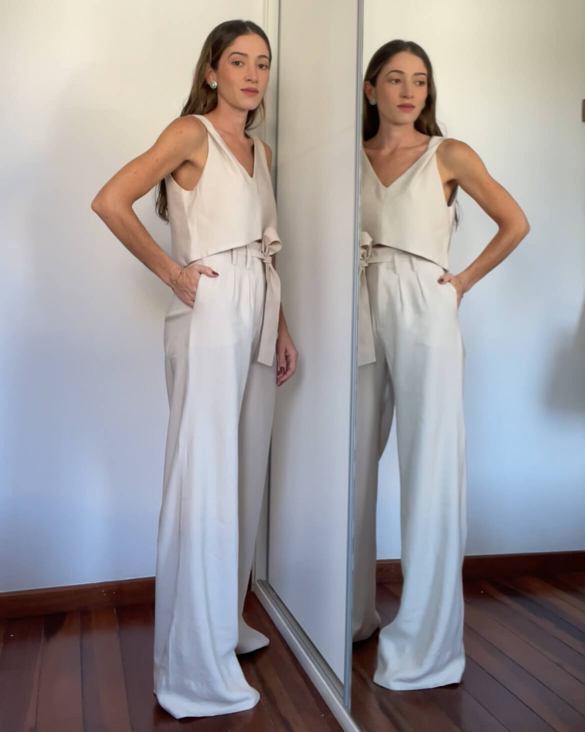 Calça Pantalona Vivienne Bege Andiroba
