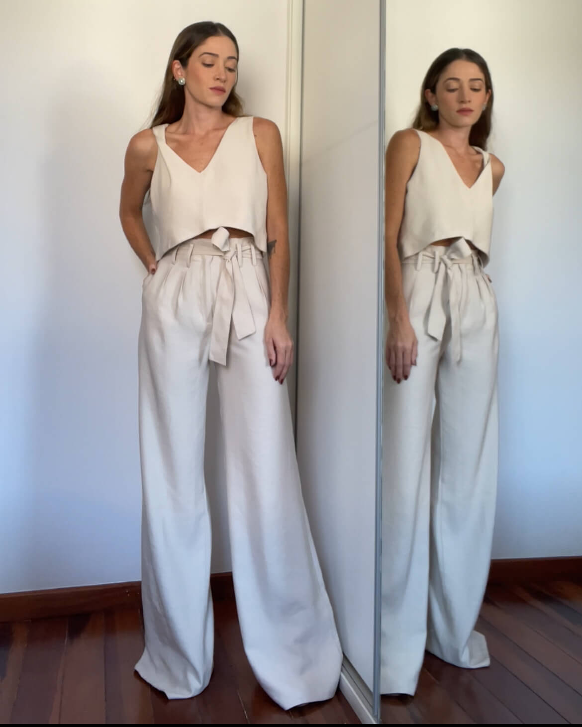Calça Pantalona Vivienne Bege Andiroba