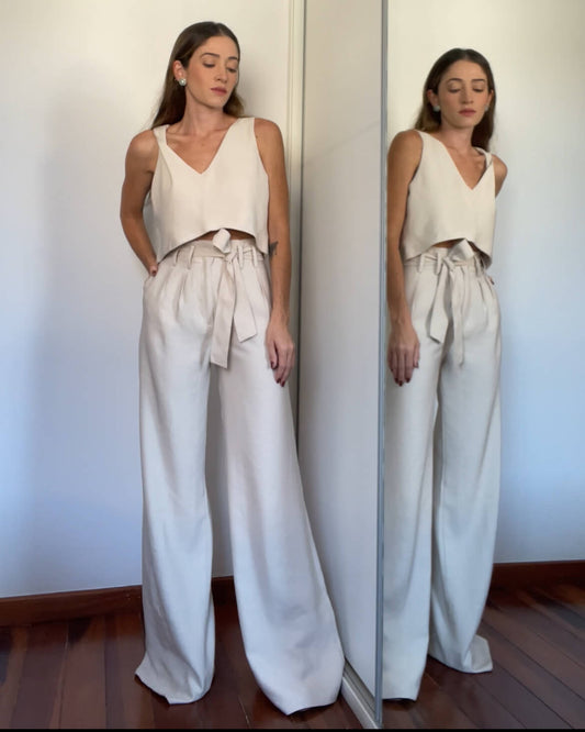 Calça Pantalona Vivienne Bege Andiroba