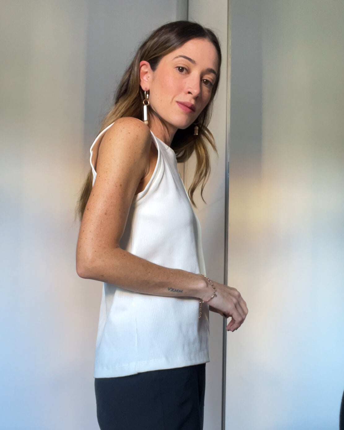 Blusa Regata Malha Canelada Anastasia Off White
