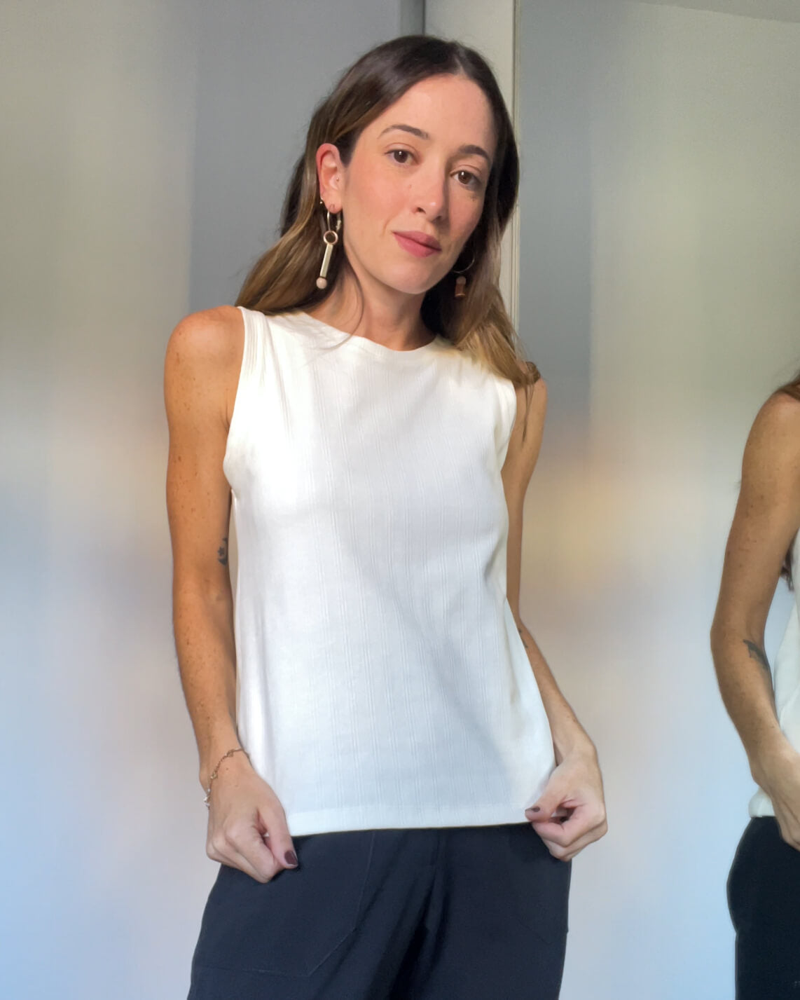 Blusa Regata Malha Canelada Anastasia Off White