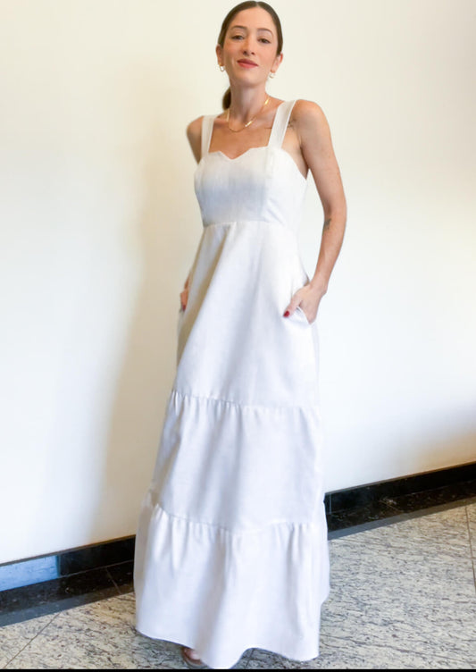 Vestido Longo Alças Listras Santorini Natural