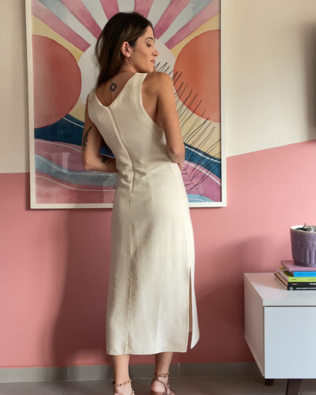 Vestido Midi Decote Torcido Fabi Champagne