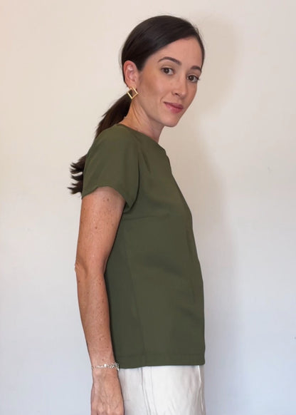 Blusa Manga Curta Crepe Fiorella Militar