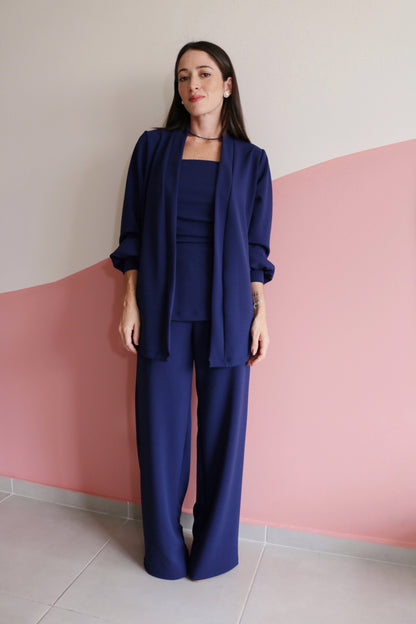 Calça reta crepe Clarisse Azul Safira