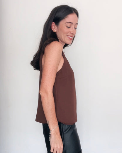 Blusa Alças Crepe Olívia Marrom