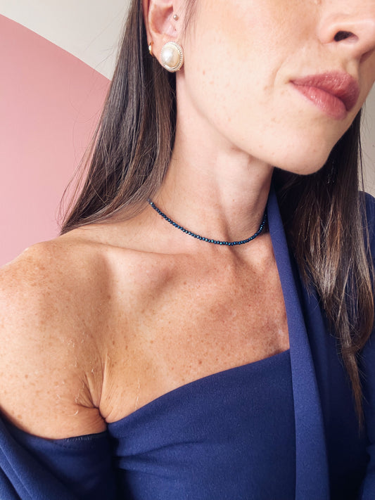 Choker Celine Cristais Azul Safira