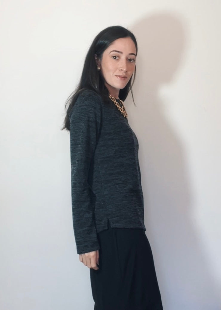 Blusa Mangas Longas Malha Mescla Grafite