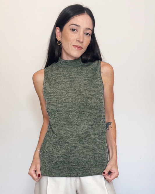 Blusa Regata Malha Mescla Plié Militar